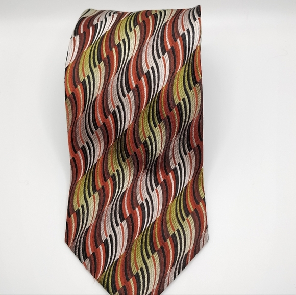 Dona/Dona Mens Silk Tie Necktie Hand Made Swirl Retro Hippie Neutral - Picture 9 of 9